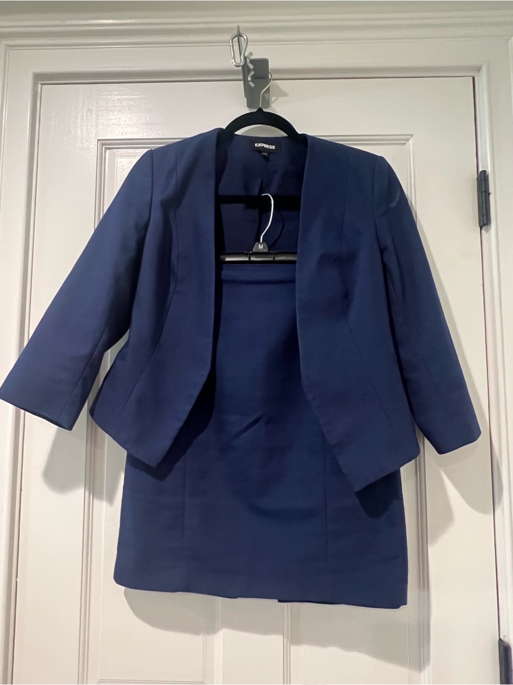 Express Women's Navy Open-Front Cropped Blazer Skirt Suit